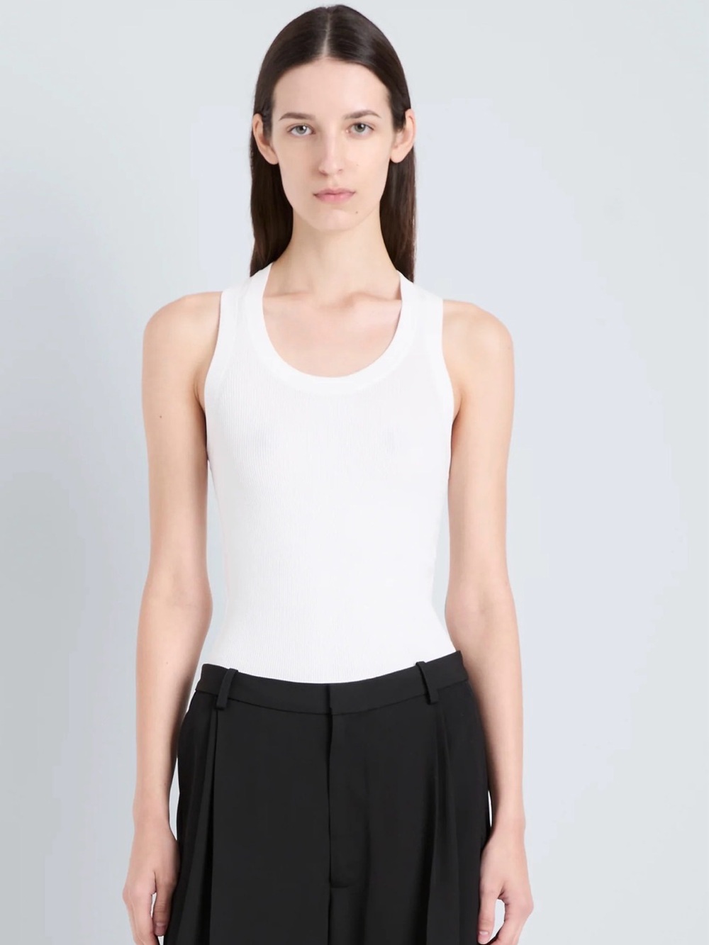 The Roberts Knit Tank in Matte Viscose Rib is rib-knitted to a slim silhouette - Picture 2 of 5